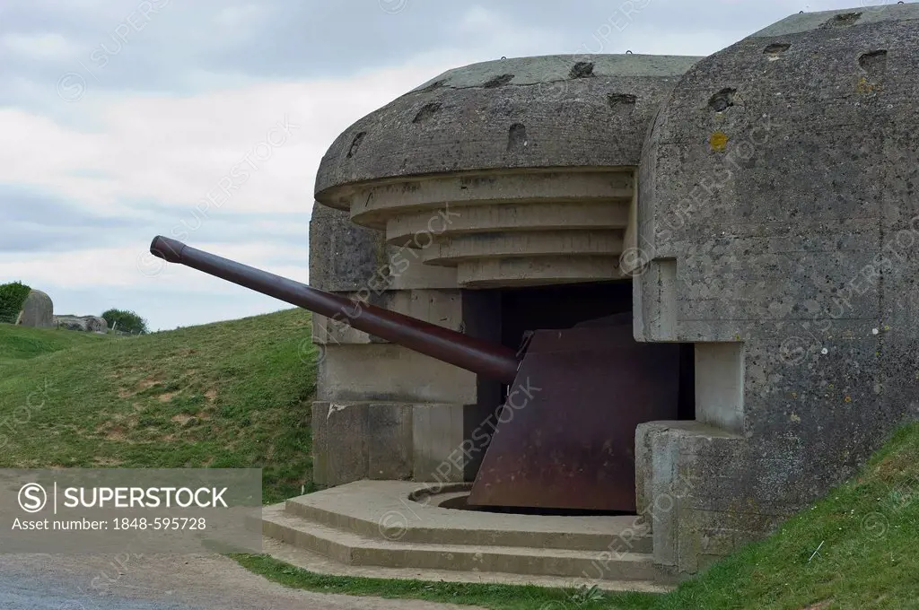 Atlantic Wall, German positions, D-Day, 150 mm Krupp cannon, Longues sur Mer, Normandy, France, Europe