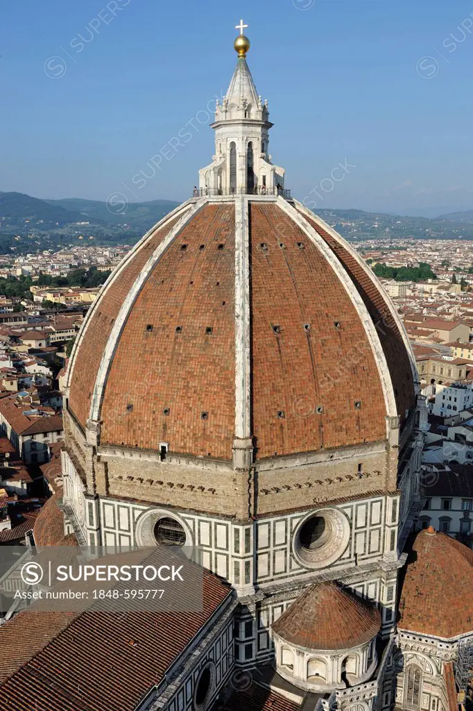 The Duomo or Cathedral of Florence as seen from the Campanile, Florence, Tuscany, Italy, Europe