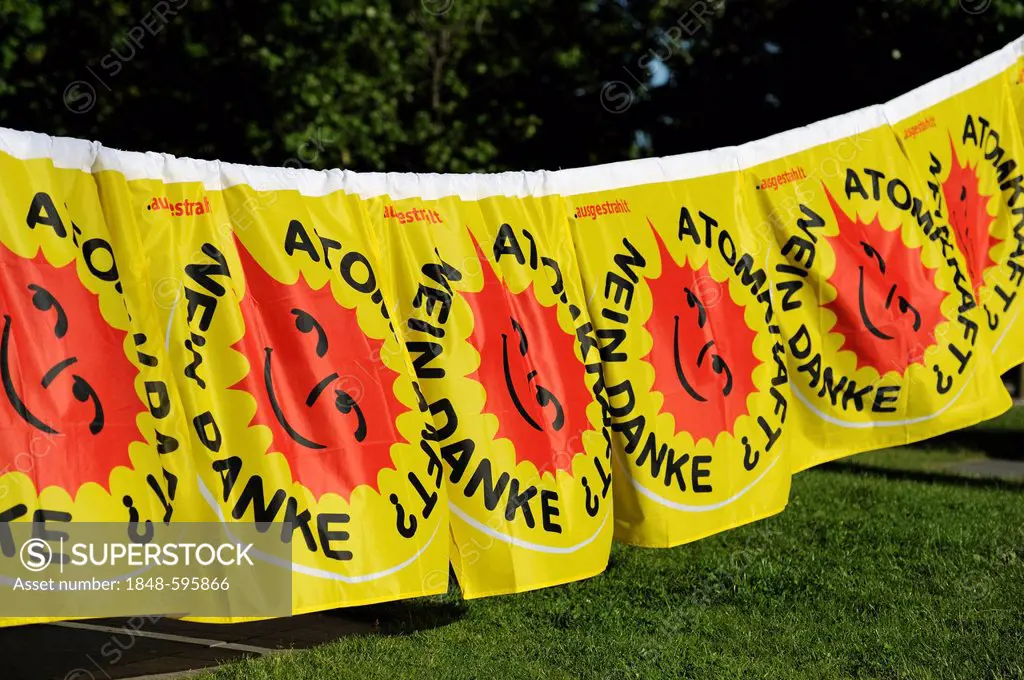 Atomkraft, nein danke, German for nuclear power, no thanks, banners against nuclear power