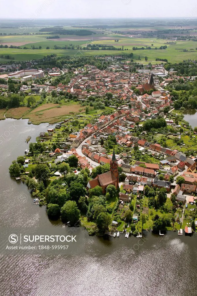 Aerial view, Roebel, Mueritz, Mecklenburg-Western Pomerania, Germany, Europe