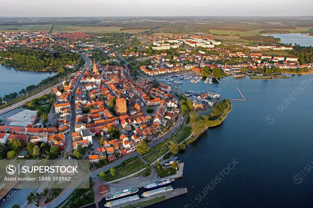 Aerial view, Waren, Mueritz county, Mecklenburg-Western Pomerania, Germany, Europe