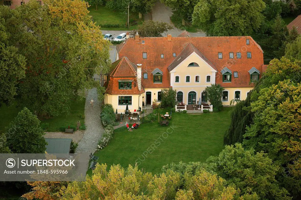 Aerial view, Gutshof Solzow manor, Vipperow, Mueritz county, Mecklenburg-Western Pomerania, Germany, Europe