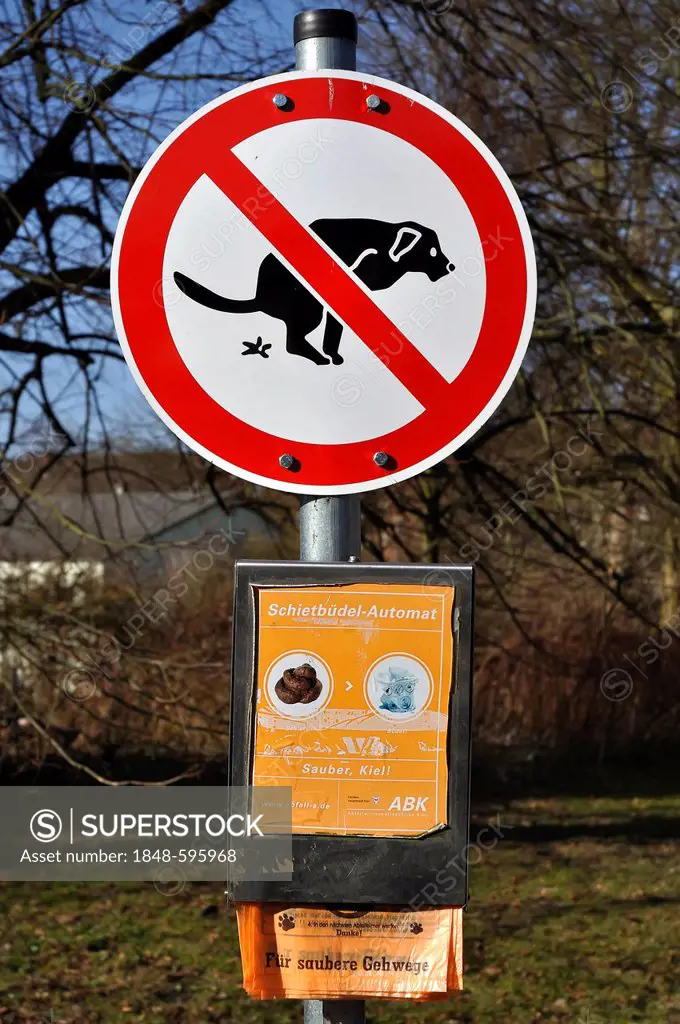 Prohibition sign, no dog fouling, Kiel, Schleswig-Holstein, Germany, Europe