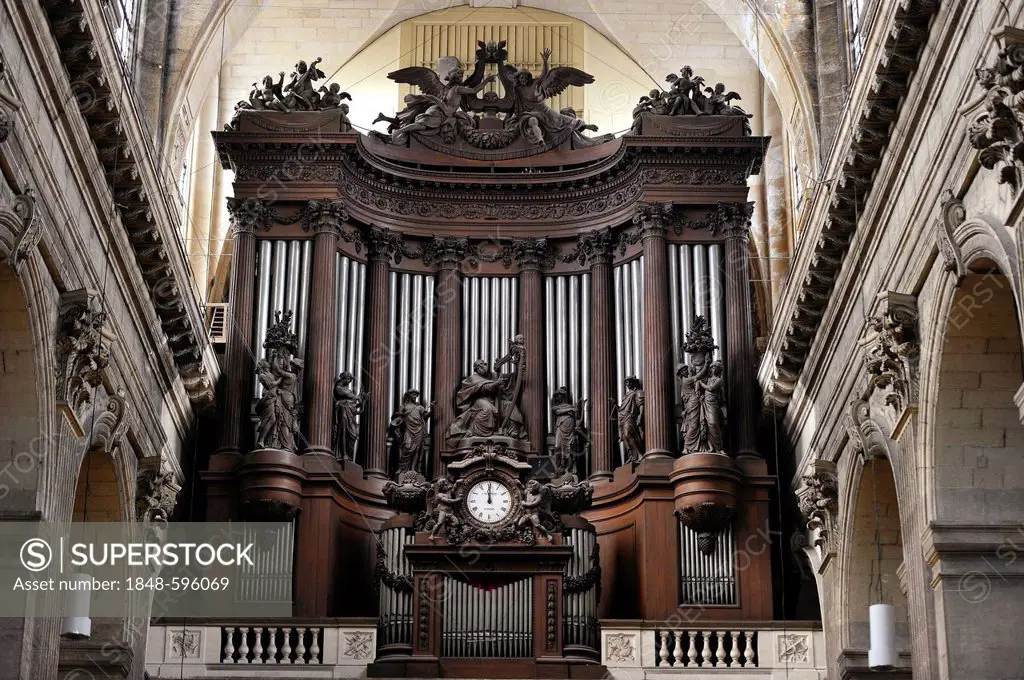 Main organ built by François-Henri Clicquot and Aristide Cavaille-Col, Catholic parish church of Saint-Sulpice de Paris, Saint-Germain-des-Prés, Paris...