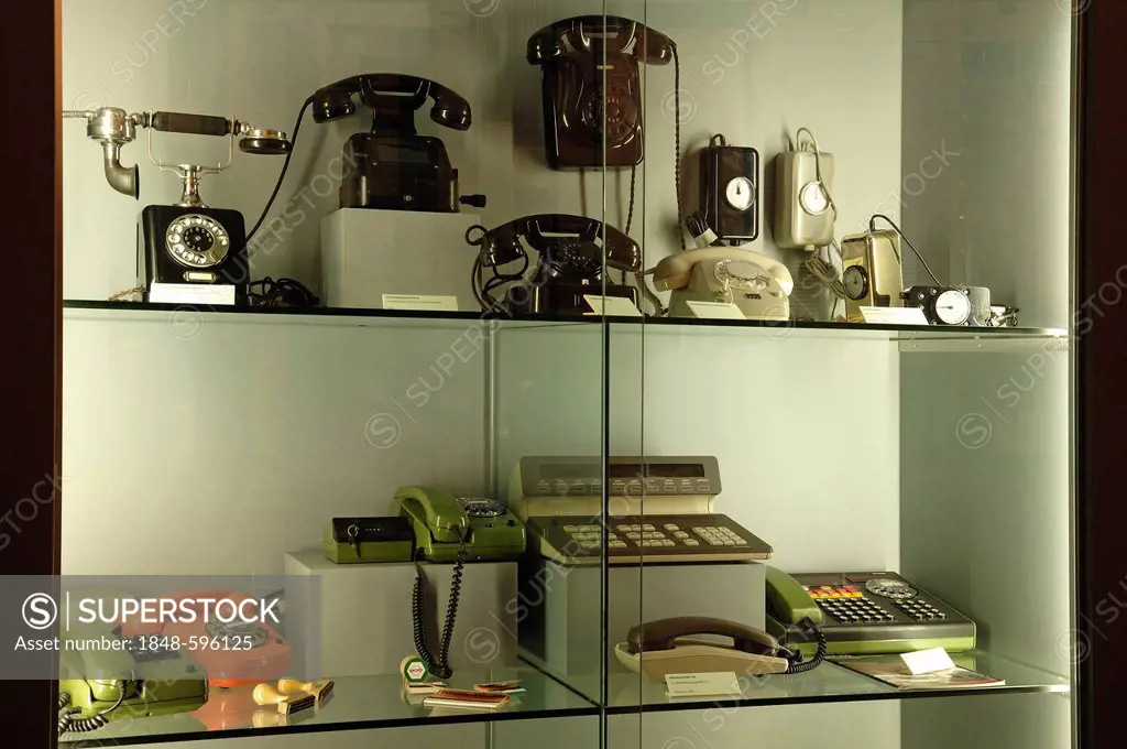 Phones from 1920-1980, Museum for Industrial Culture, Aeussere Sulzbacher Strasse 60-62, Nuremberg, Middle Franconia, Bavaria, Germany, Europe