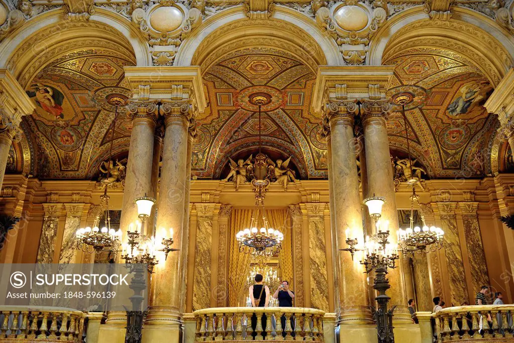 Interior, foyer, Opéra Garnier, Paris, France, Europe