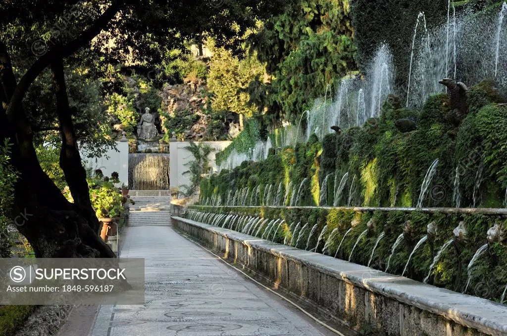 Viale delle Cento Fontane or Alley of the Hundred Fountains, Garden of the Villa d'Este, UNESCO World Heritage Site, Tivoli, Lazio, Italy, Europe
