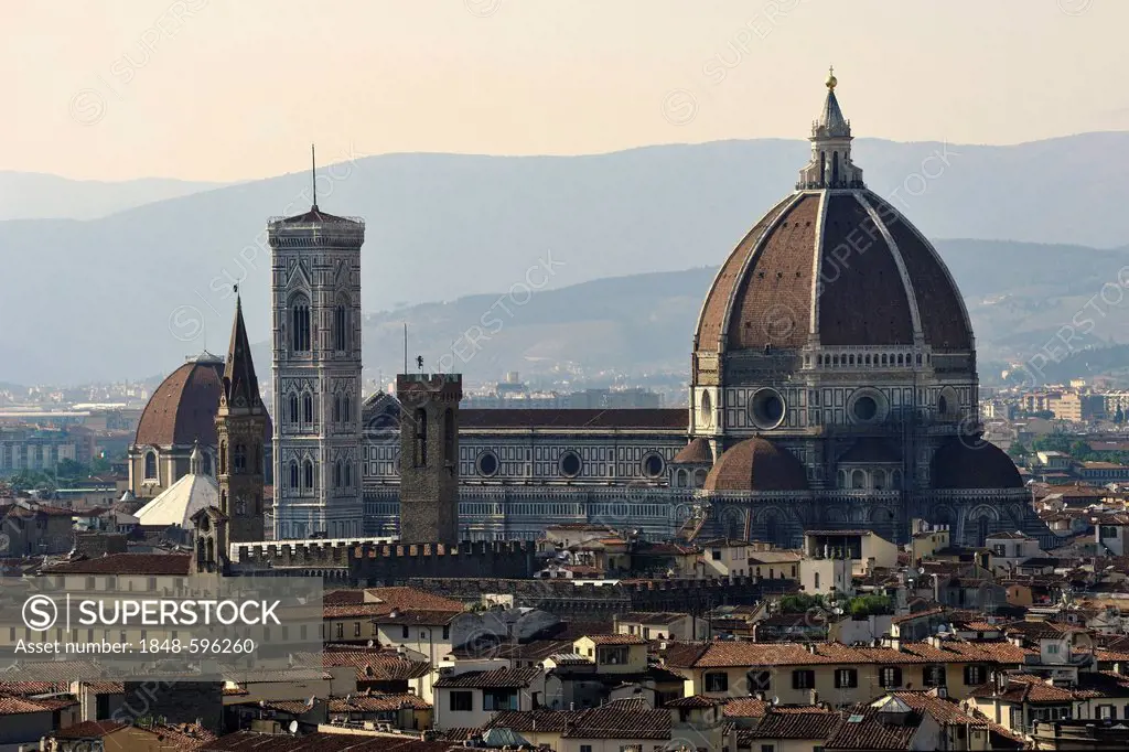 Duomo or Cathedral of Florence and the Campanile, Florence, Tuscany, Italy, Europe