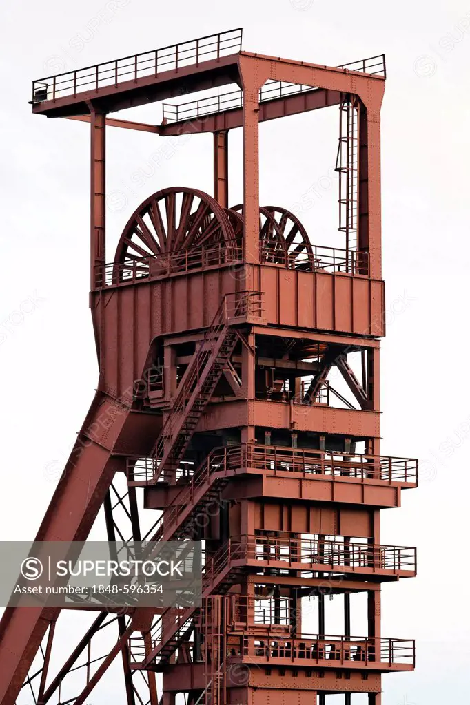 Shaft tower of the former Nordstern coal mining plant, Nordsternpark, Gelsenkirchen, Ruhr Area, North Rhine-Westphalia, Germany, Europe