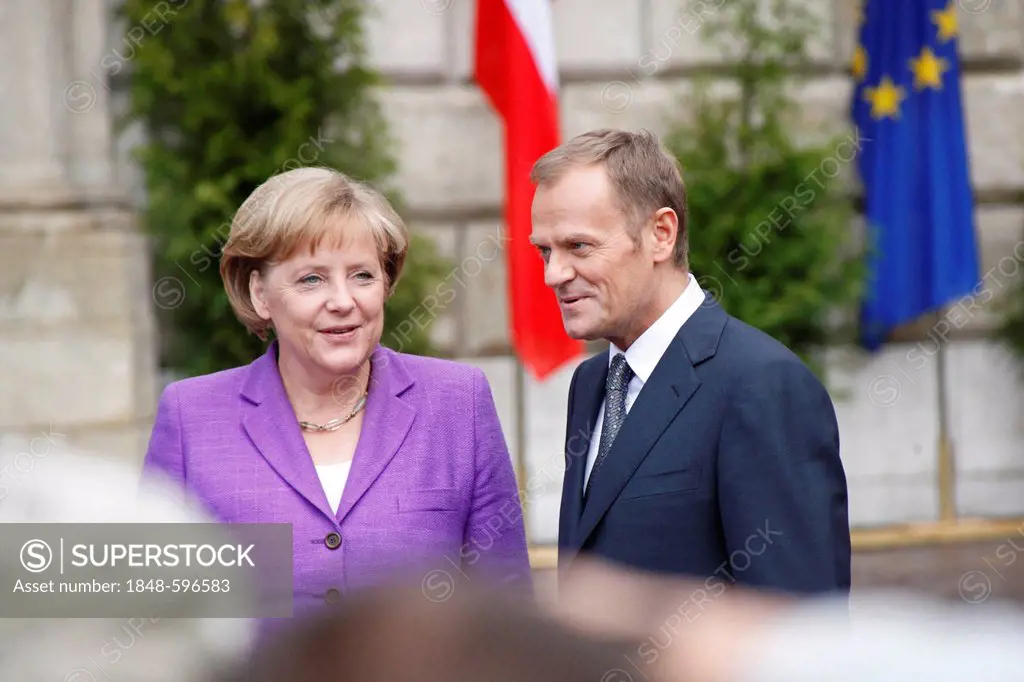 Angela Merkel and Donald Tusk, during the 20th anniversary of the fall of communism, 04/06/2009, in Krakow, Poland, Europe
