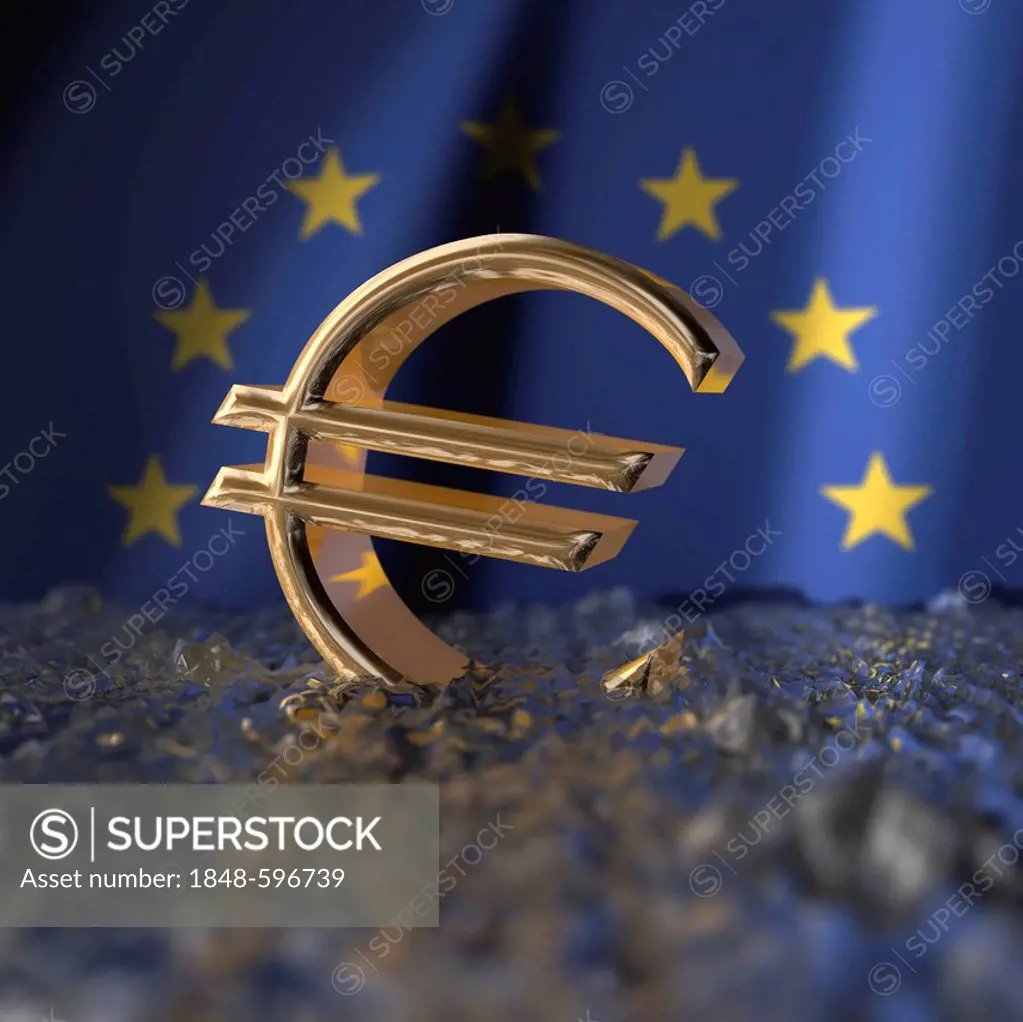 Euro sign in front of an European flag