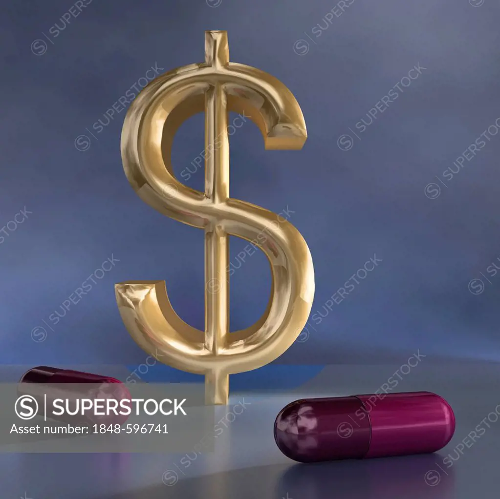 Dollar sign and pills