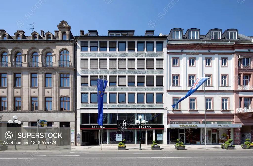Offices and commercial properties on Wilhelmstrasse, nicknamed Rue, Wiesbaden, Hesse, Germany, Europe, PublicGround