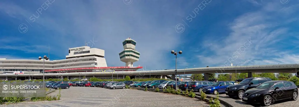 Panoramic view of Airport Berlin-Tegel Otto Lilienthal, 38 years, before its final closure in June 2012, Berlin, Germany, Europe