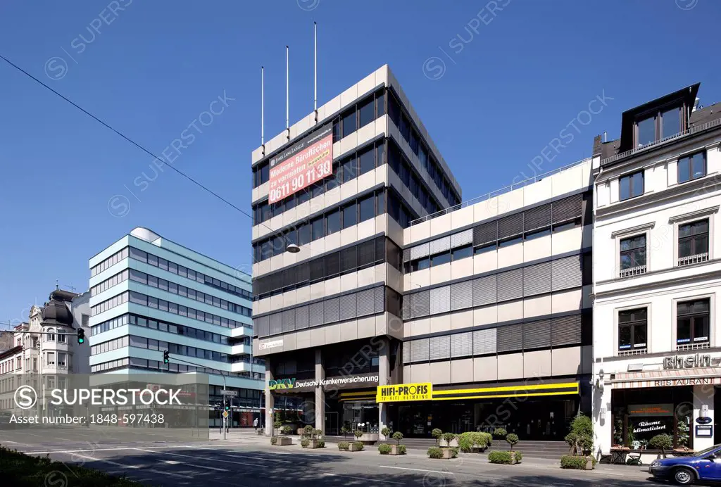 Offices and commercial buildings, Rheinstrasse, Wiesbaden, Hesse, Germany, Europe, PublicGround