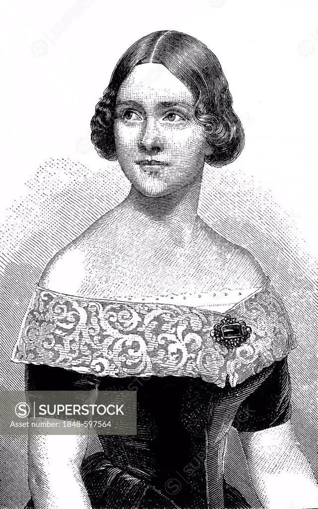 Historical drawing, portrait of Jenny Lind, 1820-1887, Swedish opera singer, soprano, The Swedish Nightingale