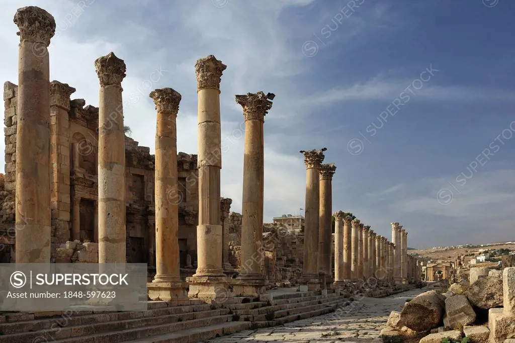 The Cardo Maximus in the ancient city of Jerash, Jordan, Middle East