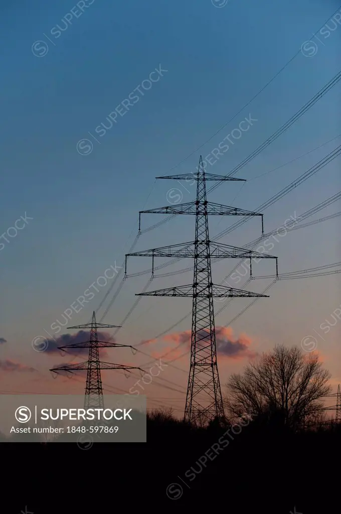 High-voltage power lines, Germany, Europe