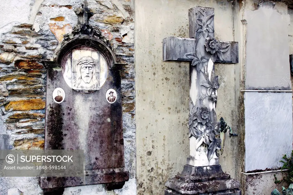 Gravestone in the old cemetery in Brissago, Lago Maggiore, Ticino, Switzerland, Europe