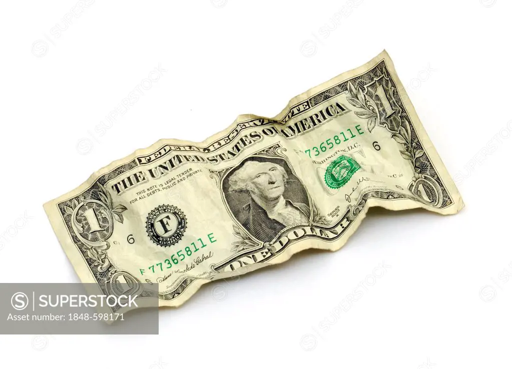 Wrinkled 1 US dollar bill