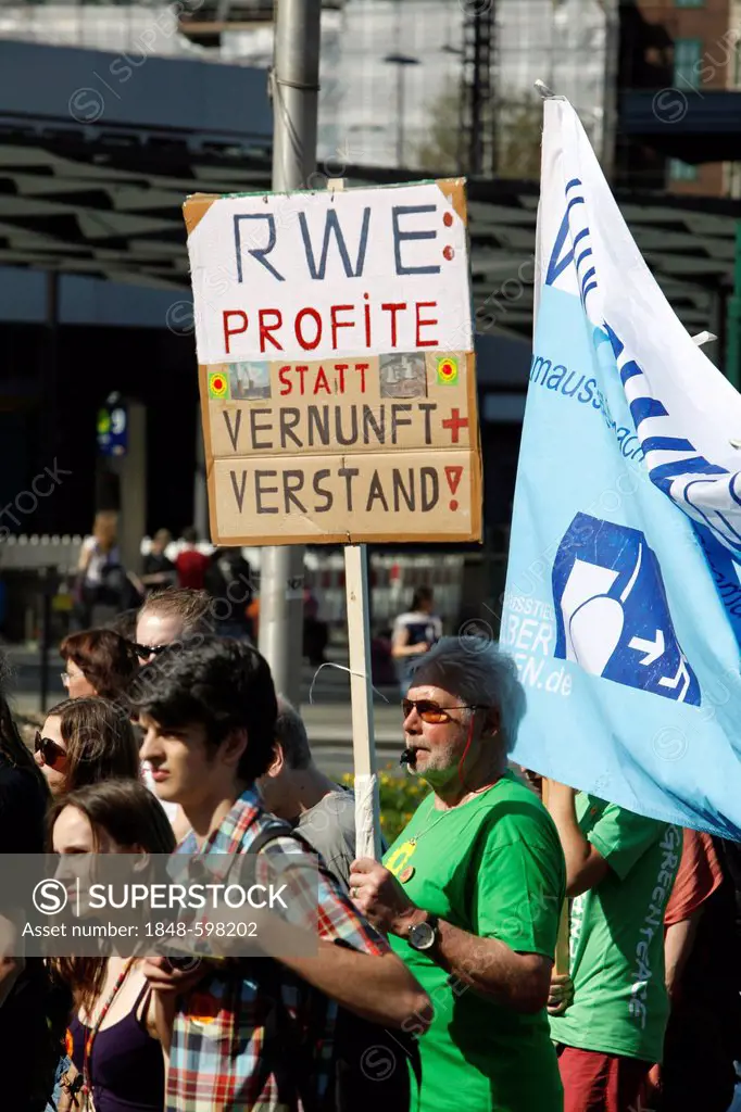 Anti-nuclear demonstration outside the headquarters of the RWE energy company in Essen, North Rhine-Westphalia, Germany, Europe