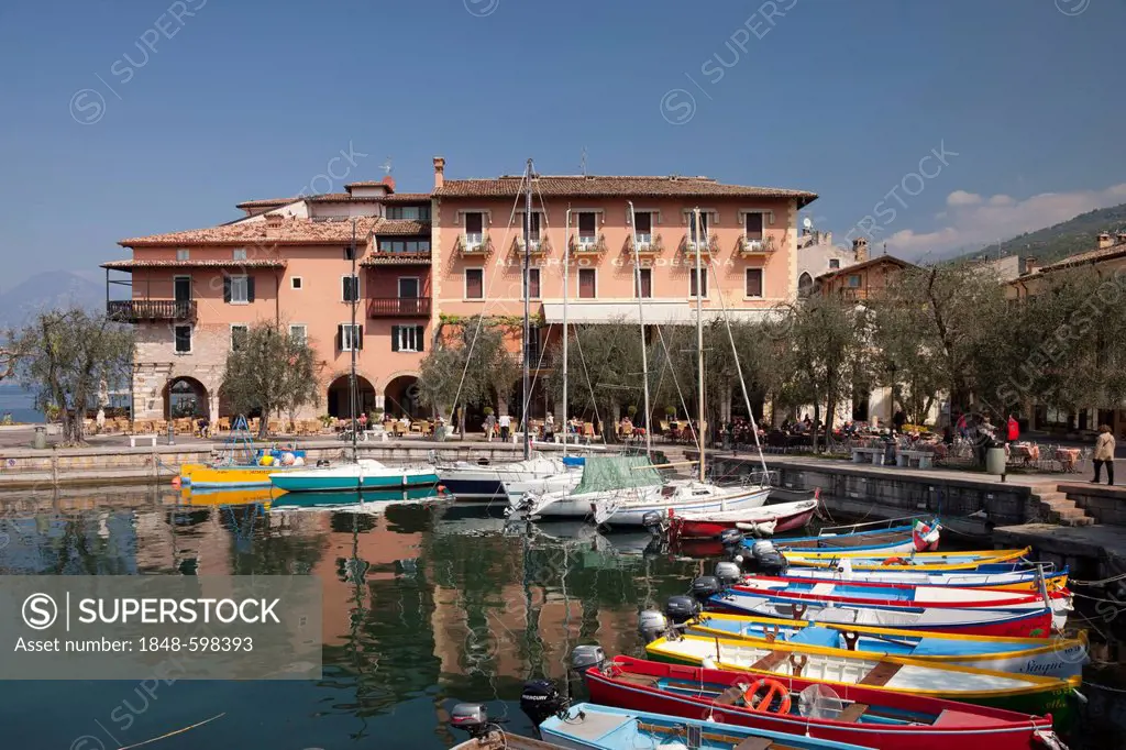 Boats in the harbour of Torri del Benaco, Lake Garda, Veneto, Italy, Europe, PublicGround