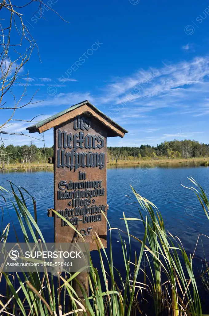 Source of the Neckar, Schwenninger Moos marsh, nature reserve, Villingen-Schwenningen, Black Forest, Baden-Wuerttemberg, Germany, Europe