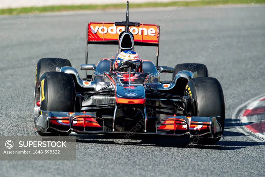 Jenson Button, Britain, in his McLaren-Mercedes MP4-26 race car, motor sports, Formula 1 testing on the Circuit de Catalunya race track in Barcelona, ...