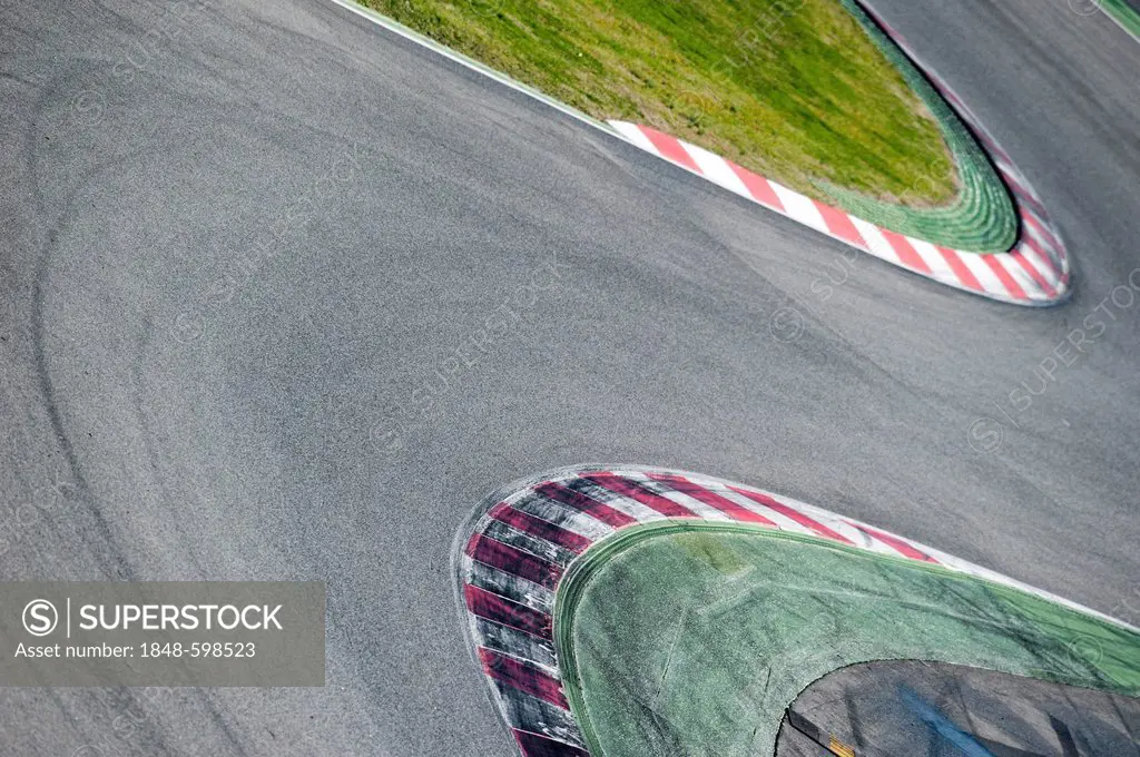 S-curve at the Circuit de Catalunya race track in Barcelona, Spain, Europe