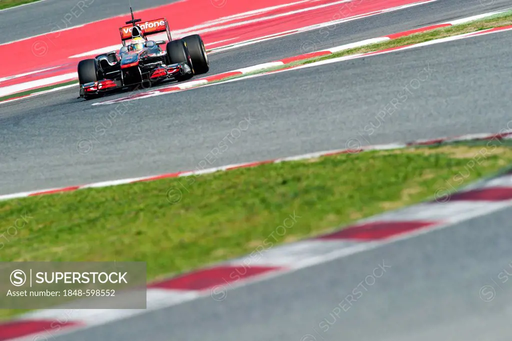 British driver Lewis Hamilton in his McLaren-Mercedes MP4-26, motor sports, Formula 1 testing at the Circuit de Catalunya, Circuit de Barcelona, Barce...