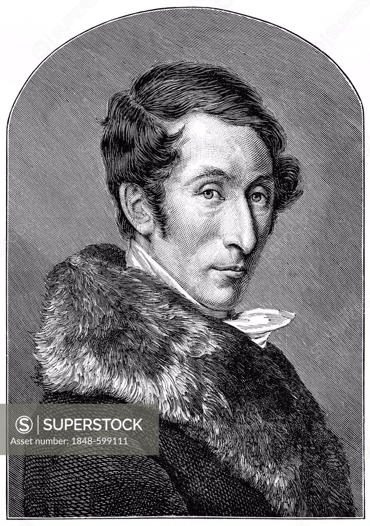 Historical drawing from the 19th Century, portrait of Carl Maria Friedrich Ernst von Weber, 1786-1826, German composer, conductor and pianist