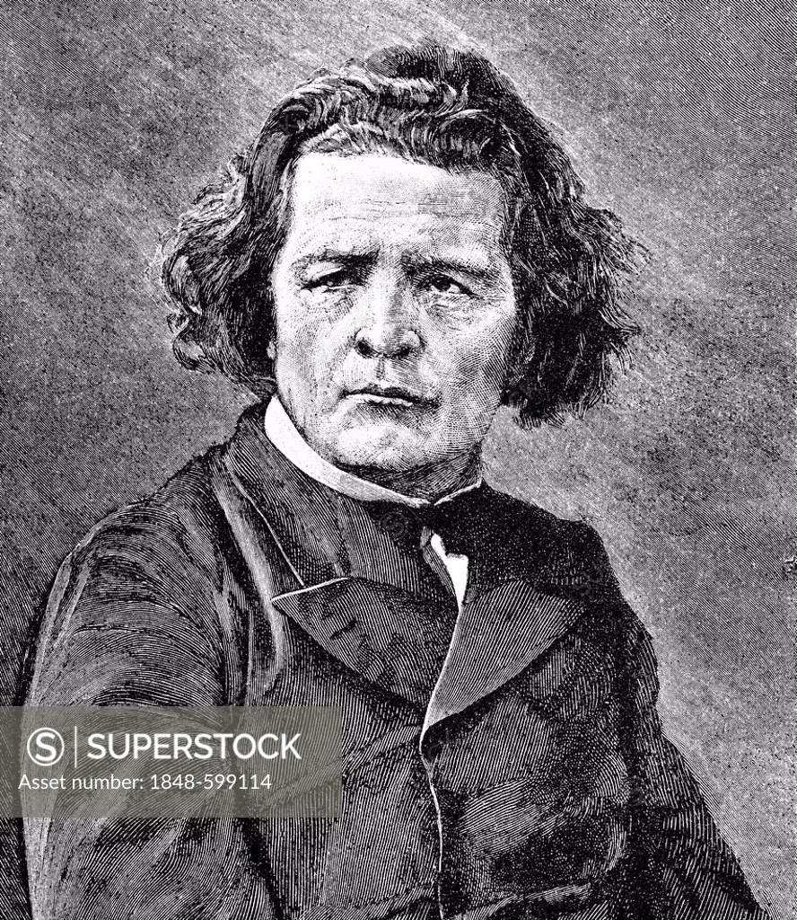 Historical drawing from the 19th Century, portrait of Anton Rubinstein, 1829-1894, Russian composer, pianist and conductor