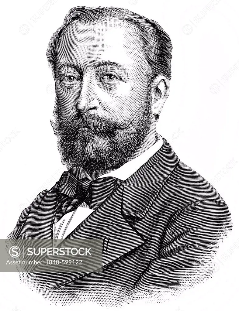 Historical drawing, portrait of Charles Camille Saint-Saëns, 1835-1921, French pianist, organist, musicologist, music teacher and composer of Romantic...
