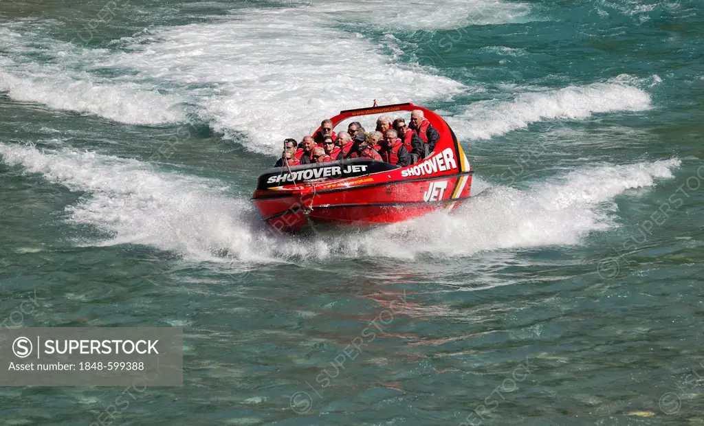 Jet boat, speed boat on the Shotover River, Queenstown, South Island, New Zealand