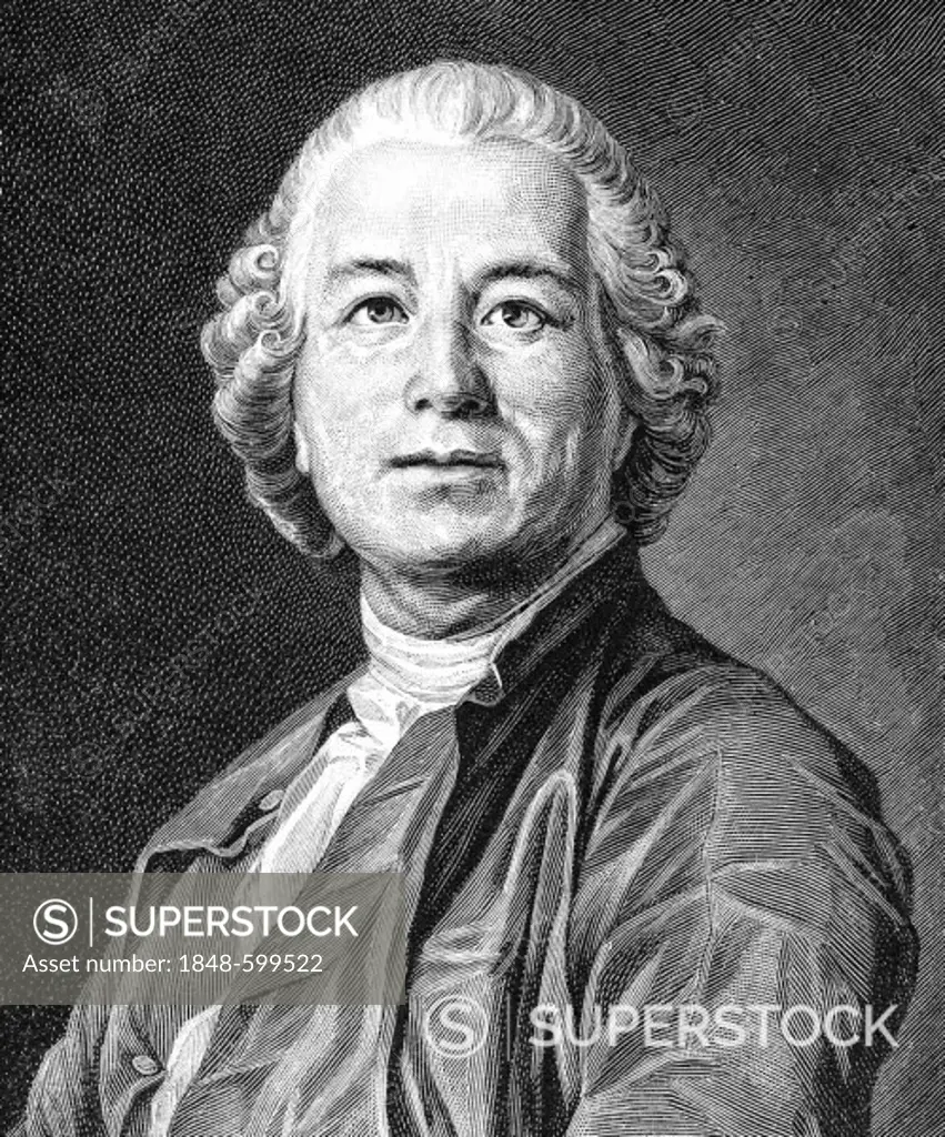 Historical drawing from the 19th Century, portrait of Christoph Willibald Ritter von Gluck, 1714-1787, German composer of the pre-classical period, op...