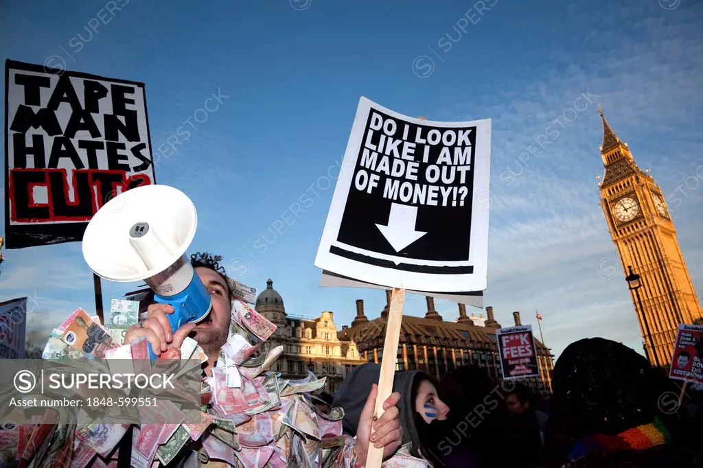 Student demonstration against fee rises and budget cuts in Parliament Square, London, England, United Kingdom, Europe
