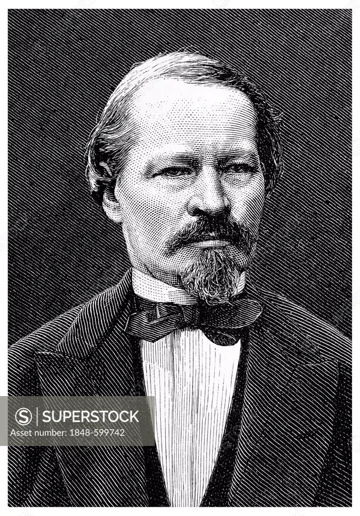 Gustav Freytag, historic illustration from History of German Literature from 1885