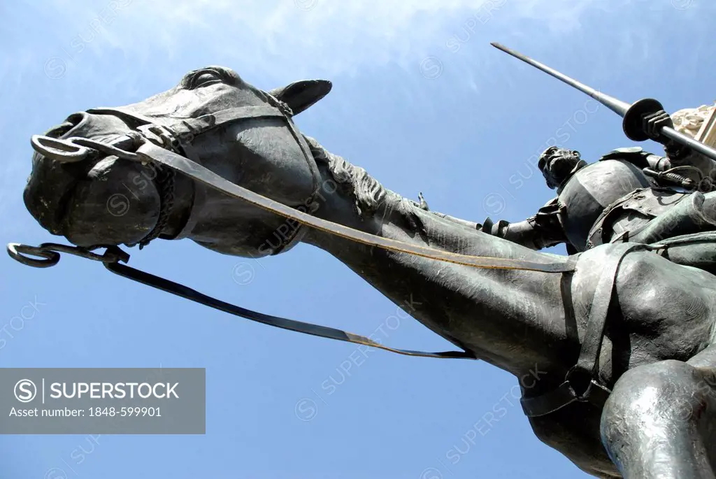Don Quixote at the Cervantes Monument, Plaza de España, Madrid, Spain, Europe