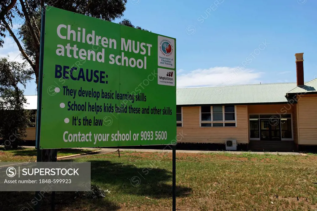 Sign, Children must attend school, Kalgoorlie, Western Australia, Australia