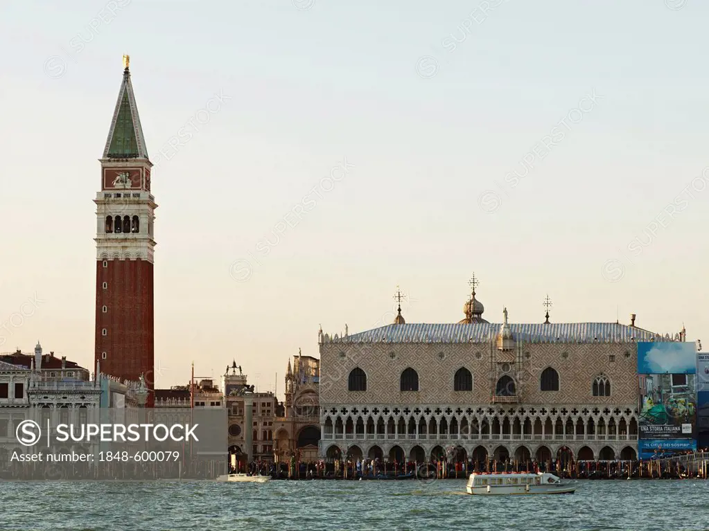 St. Mark's Campanile and the Doges Palace, Venice, Veneto, Italy, Europe
