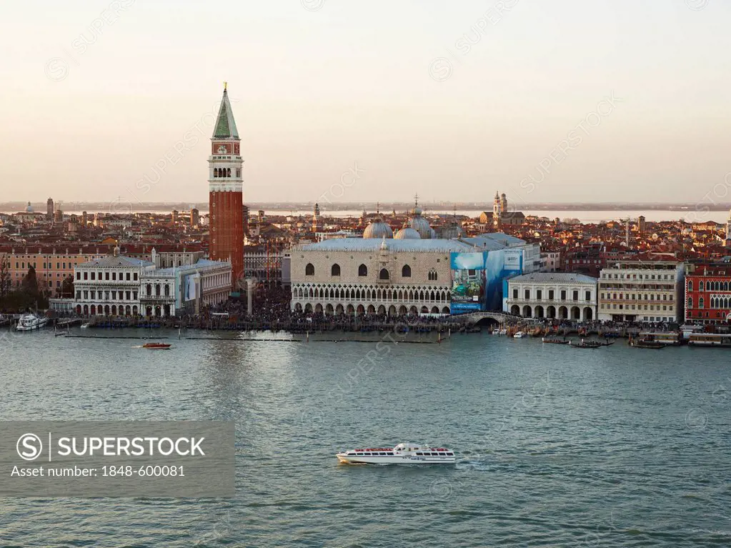 St. Mark's Campanile and the Doges Palace, Venice, Veneto, Italy, Europe