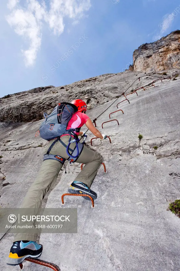 Che Guevara fixed rope route on Monte Casale, Sarca Valley, Lake Garda Mountains, province of Trento, Italy, Europe