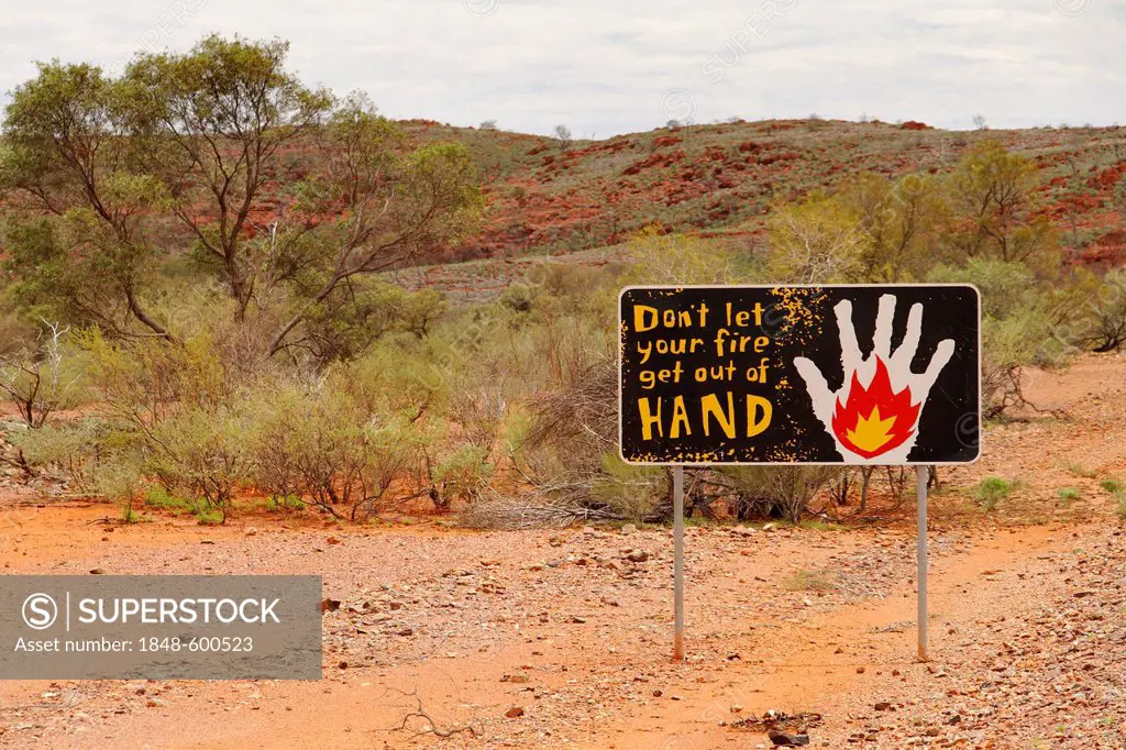 Roadside bush fire warning sign, Pilbara, Western Australia