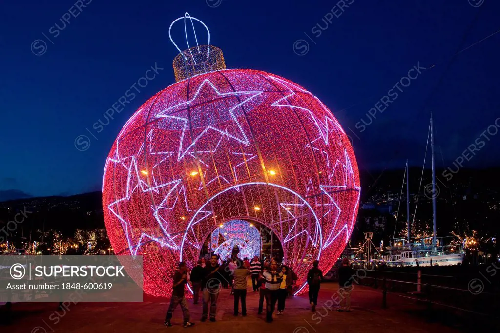 Christmas decorations in the marina, Funchal, Madeira, Portugal, Europe