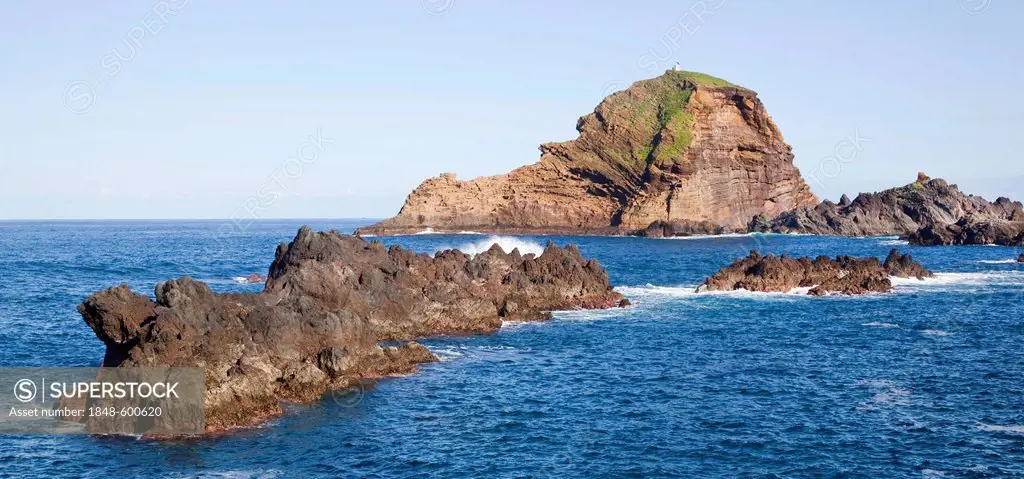 Lavas rock in the Atlantic Ocean in Porto Moniz, Madeira, Portugal, Europe