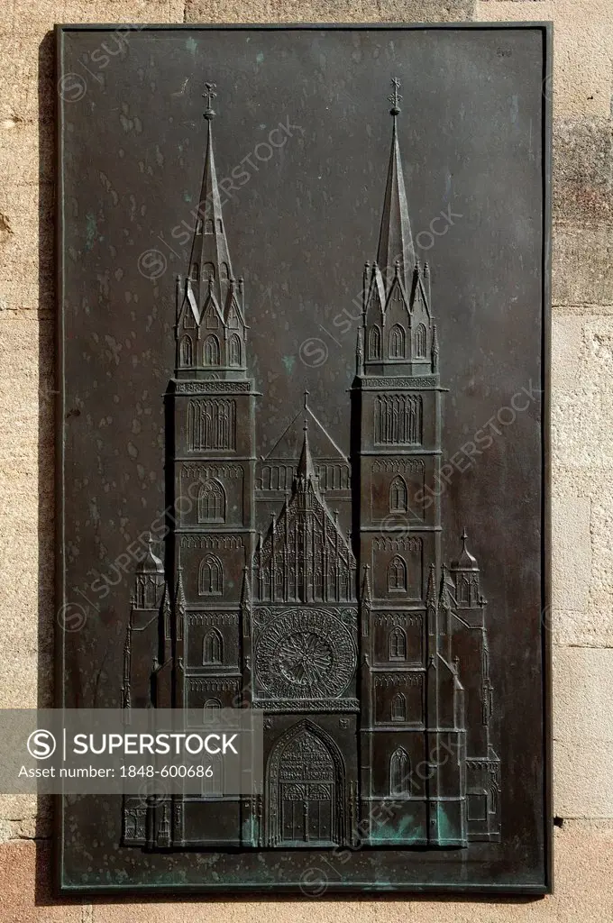 Relief of the St. Lorenzkirche church for the blind to feel, at the St. Lorenzkirche church, Lorenzer Platz 1, Nuremberg, Middle Franconia, Bavaria, G...