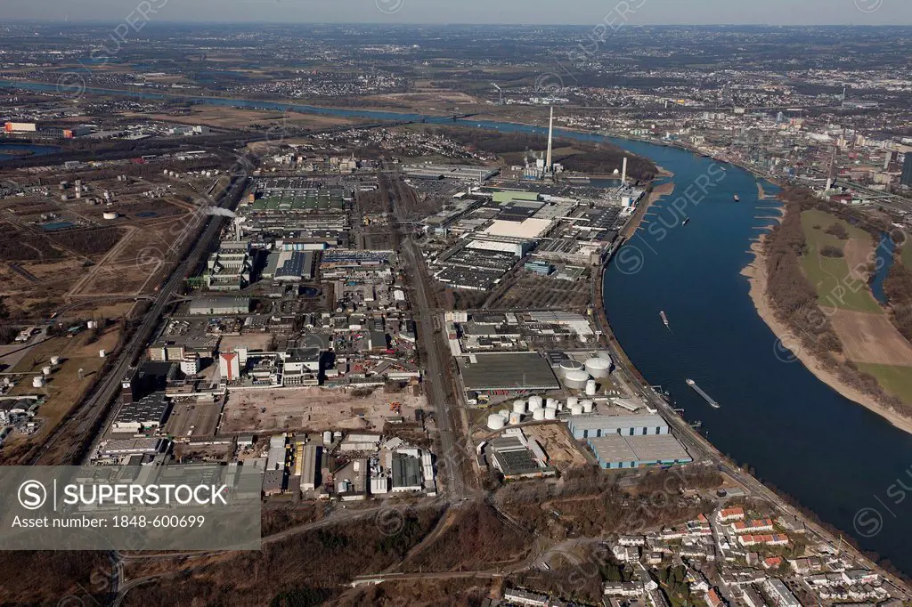 Aerial view, Ford factory alongside the Rhine River, Cologne, Rhineland, North Rhine-Westphalia, Germany, Europe