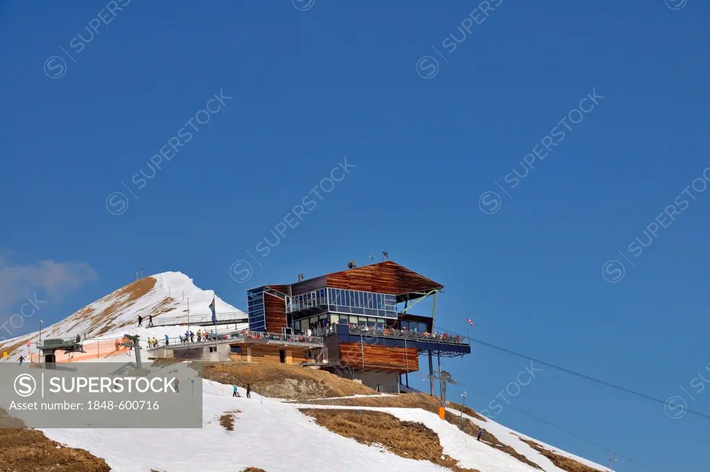 Summit station on Mt. Fellhorn, skiing area, Oberstdorf, Allgaeu Alps, Allgaeu, Bavaria, Germany, Europe