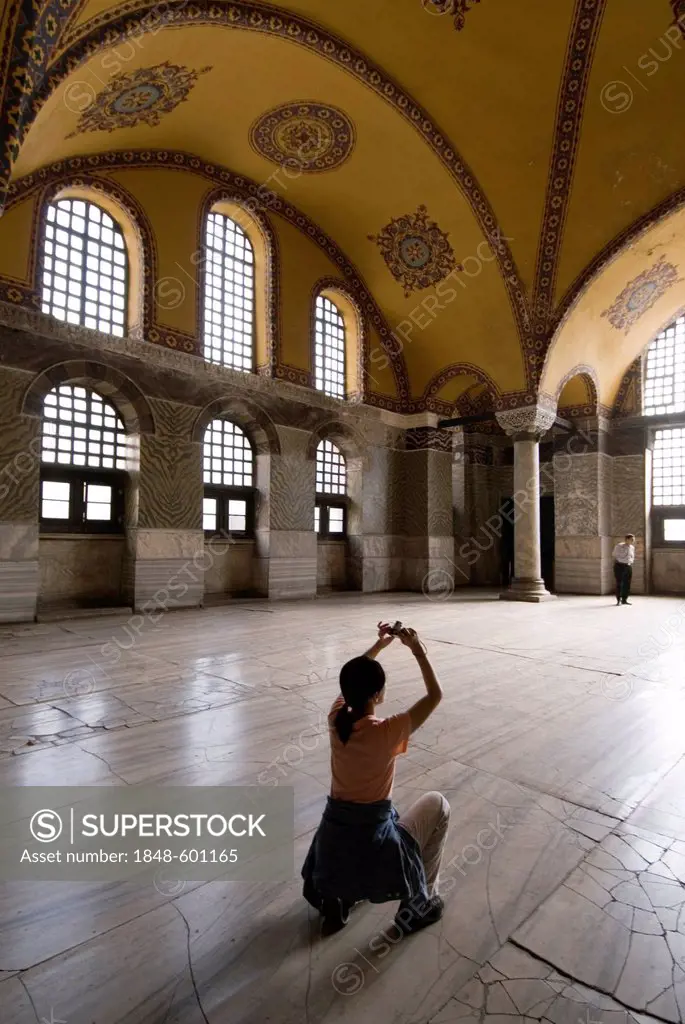 Upper gallery of the Hagia Sophia, Aya Sofya, built in 531-537 as a Christian church, then mosque, now a museum, Unesco World Heritage Site, Istanbul,...