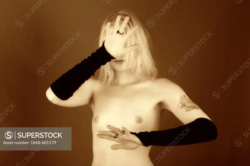 Woman, nude, breasts, torso, Gothic, Tattoo